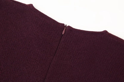 Women Elegant Half Sleeves O-Collar Pleated Dress Spring Woman Rear Zipper Splicing Vintage Casual Knitted Long Dress