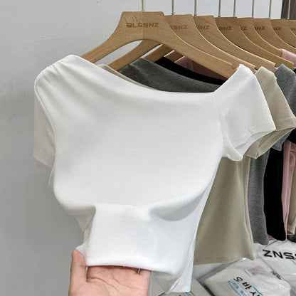 Womens Long Sleeve Off Shoulder T Shirts 2026 Tight Knit Sexy Slim Fitted Casual Women's Basic Tops Cropped T-Shirt