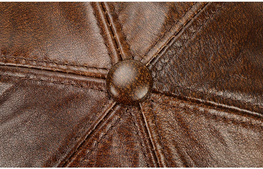 Fashion Men Genuine Cowhide Leather Baseball Cap Casual Real Leather Hat Autumn Winter Real Cowhide Leather Ear Protection Caps