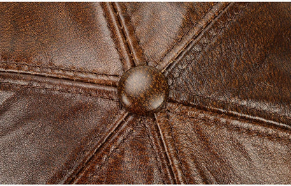 Fashion Men Genuine Cowhide Leather Baseball Cap Casual Real Leather Hat Autumn Winter Real Cowhide Leather Ear Protection Caps
