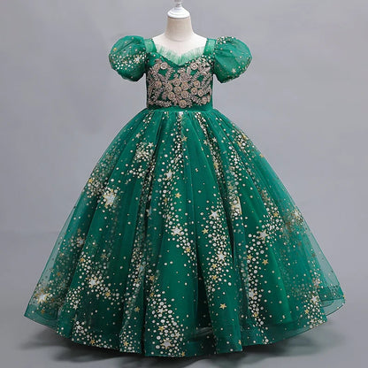 Girls' Flower Wedding Dress Long Sleeveless Summer Princess Rainbow Host Gift Performance Program
