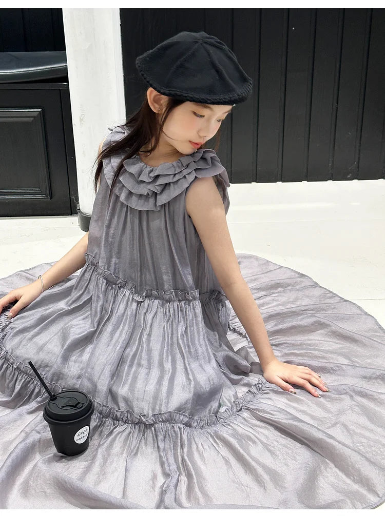 Vestido infantil feminino vestido de verão infantil vestido estilo coreano vestido de princesa vestido de verão doce sem mangas para crianças grandes