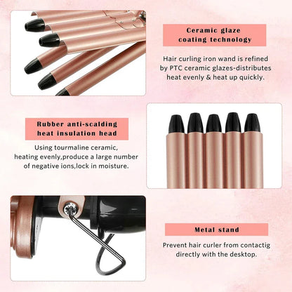 Quick Heating Ceramic 2 Temperature Controlled Curling iron Portable PTC heating 5 buckets of wave curling iron