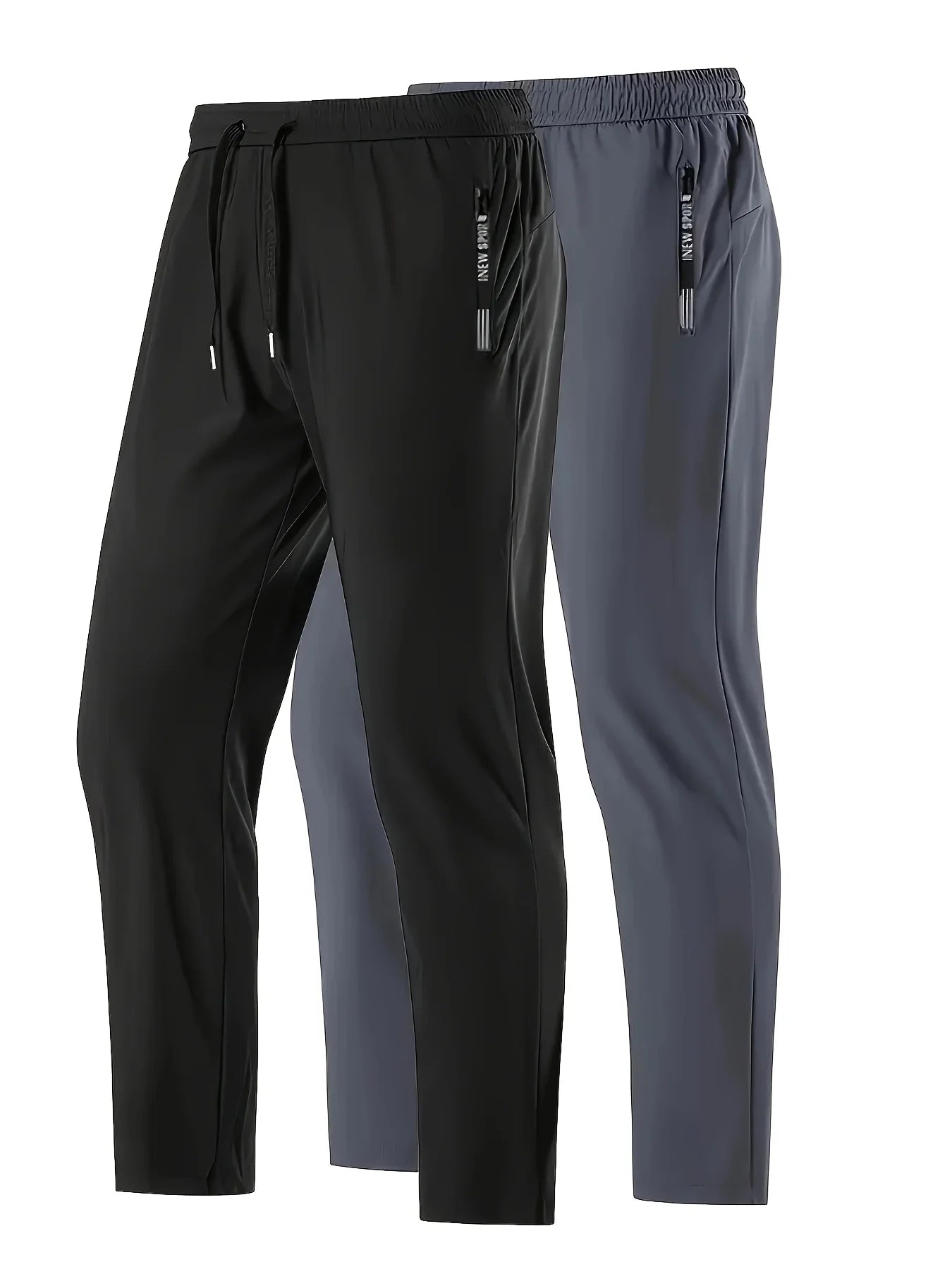 2Pcs Unisex Quick-drying Sweatpants Moisture-wicking Ice Fiber Elastic Waistband Breathable Straight Running Casual Baggy Pants