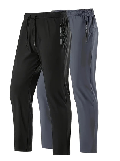 2Pcs Unisex Quick-drying Sweatpants Moisture-wicking Ice Fiber Elastic Waistband Breathable Straight Running Casual Baggy Pants