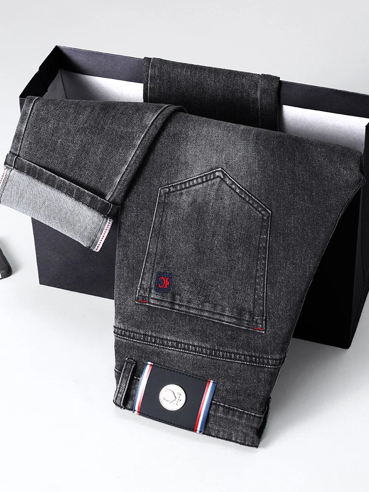 2026 New Men's Slim Fit Straight Leg Jeans European Style Versatile Business Casual Stretchy Long Pants