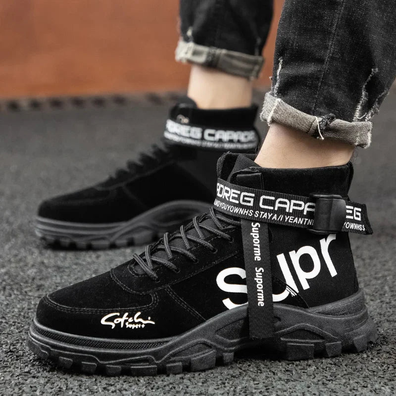 Cloth Men Boots High Top Ankle Boots British Style Men Casual Shoes Outdoor Breathable Walking Sneakers Comfortable Work Boots