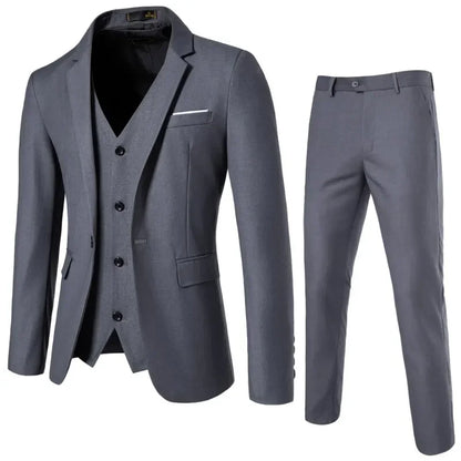 Suit Men's (Blazer+ Vest + Trousers) Fashionable Business Solid-color Wedding British-style Workwear, Casual Performance Suit