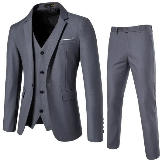 Suit Men's (Blazer+ Vest + Trousers) Fashionable Business Solid-color Wedding British-style Workwear, Casual Performance Suit
