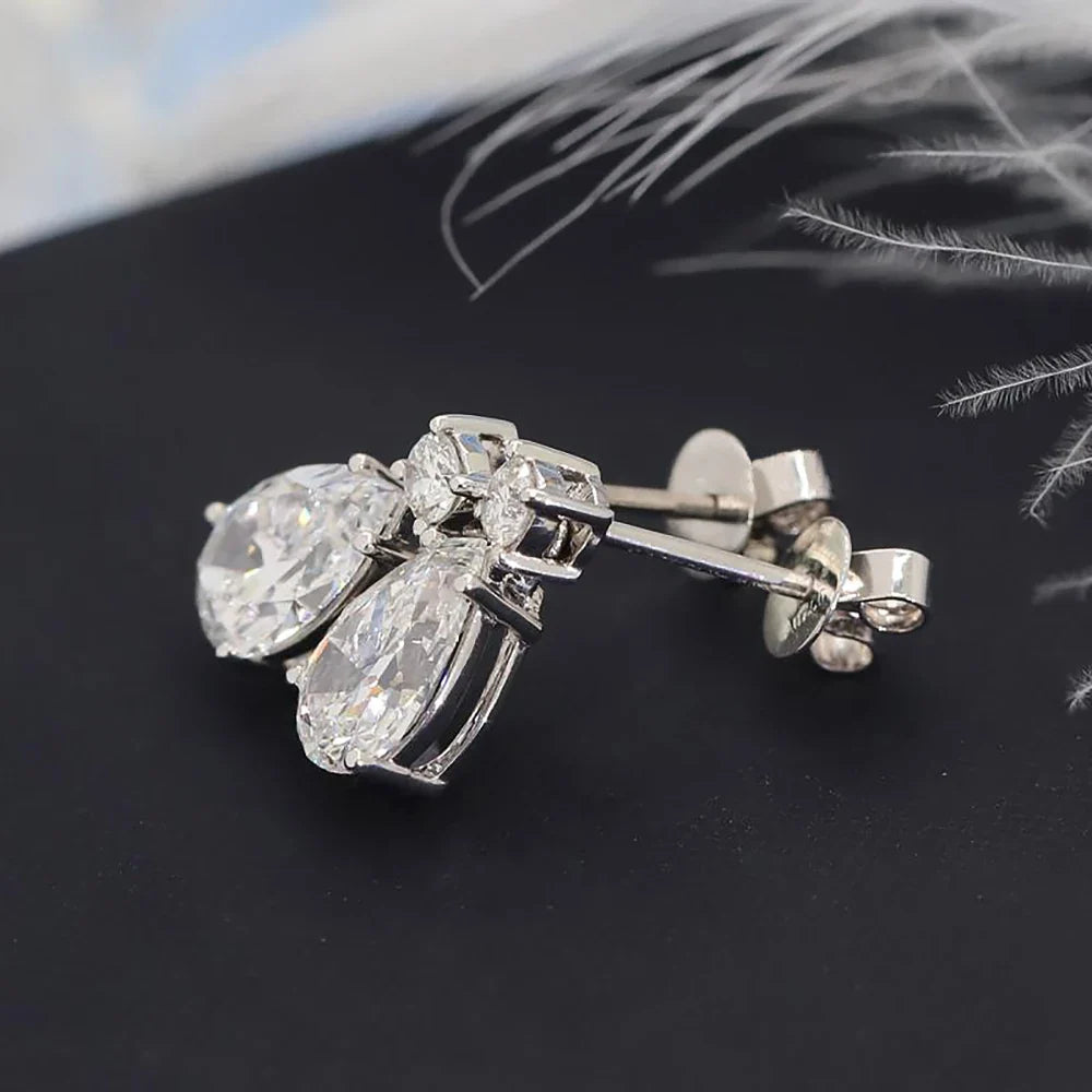 Certified Pear/Round Cut Moissanite Diamond Drop Earrings for Women 100% 925 Sterling Silver Waterdrop Shape Stud Earring