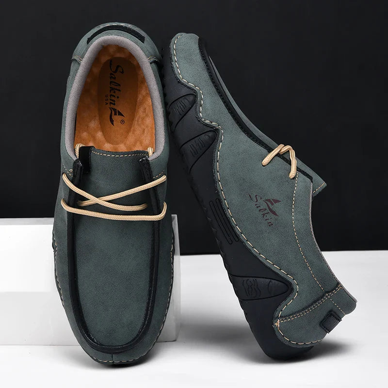 Novos Tênis Masculinos Casuais de Couro Feitos à Mão da Moda 2024 Design Sapatilhas Masculinas Mocassins Respiráveis Cano Baixo Sapatos Flats Dirigir Tamanho Grande