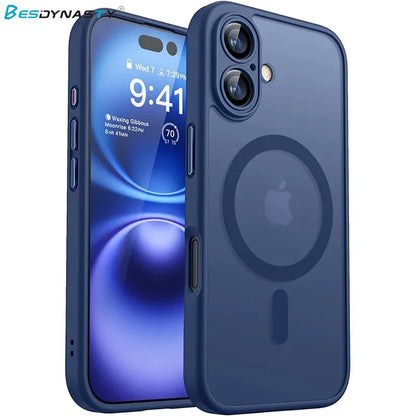 Magnetic Luxury Armor Shockproof Case For iPhone 17 Air 16 15 14 13 Pro Max For Wireless Charge Matte Translucent Cover