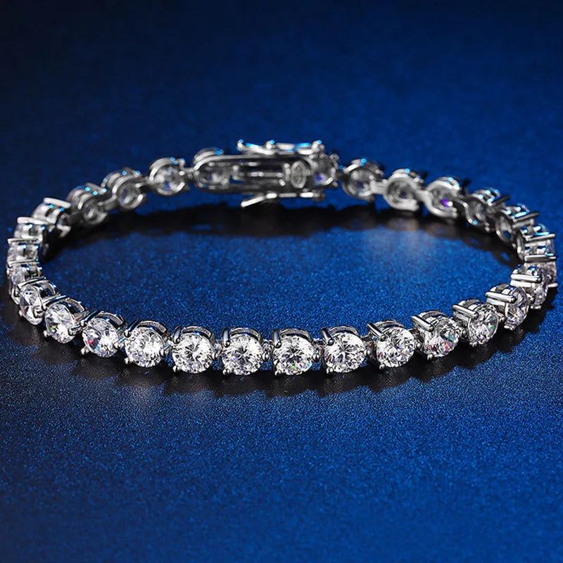 3 Claw 2.5/3mm Full D Color Moissanite Diamond Tennis Bracelet Hidden Buckle for Women Man 925 Silver Link Chain Bracelets