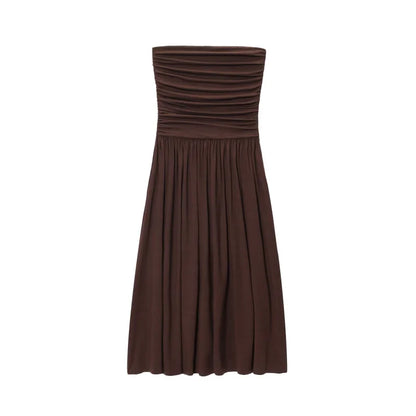 women's new dress elegant sexy off-shoulder fashion pleats details slimming strapless dress