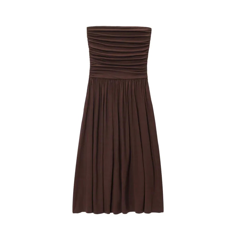 women's new dress elegant sexy off-shoulder fashion pleats details slimming strapless dress