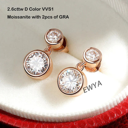 Bezel Full 2.6cttw D Color Moissanite Drop Earrings for Women S925 Silver Plated 18K Rose Gold Bubble Diamond Stud Earring