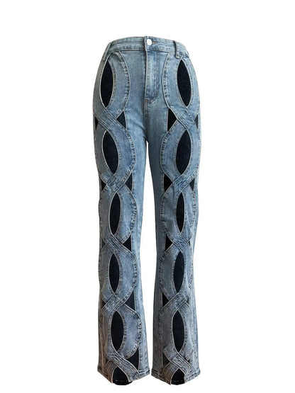 High Waist Elegant Streetwear Denim Casual Straight Trousers