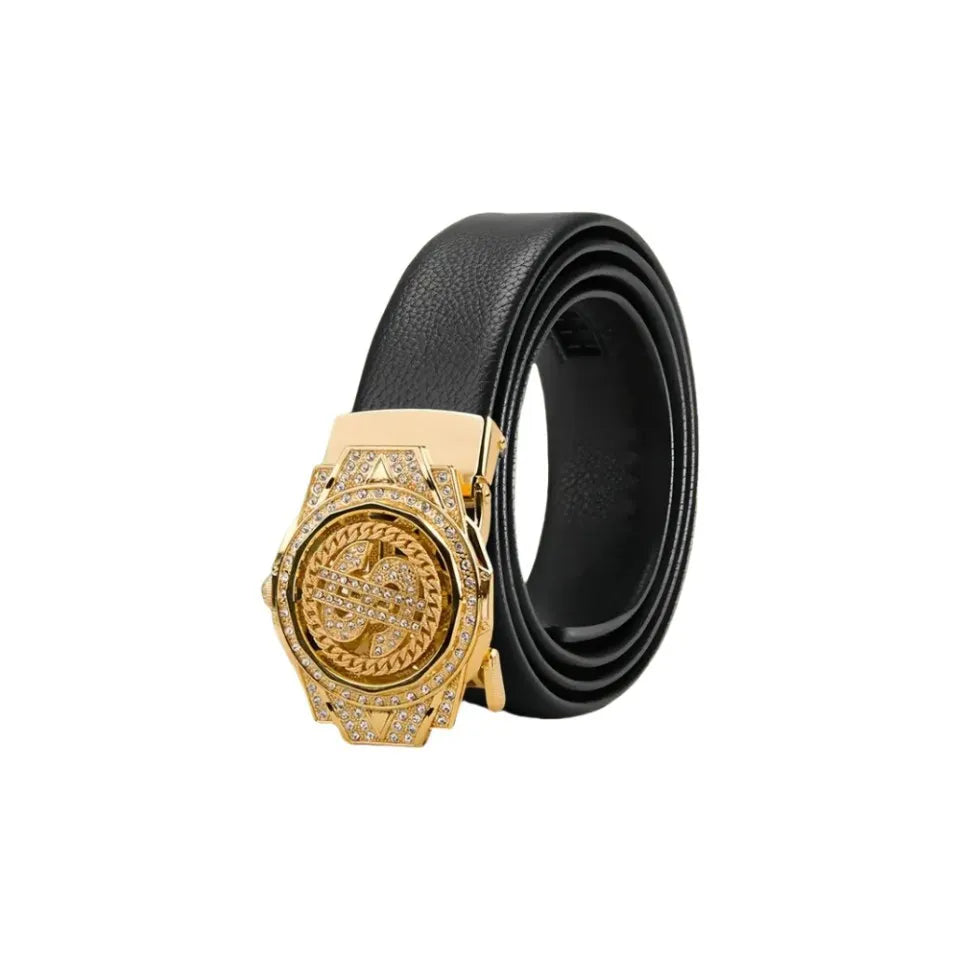 New Luxury Golden Watch Buckle Brown PU Leather Men Belt for Men Personality Designer Automatic Buckle Male Mens Belt