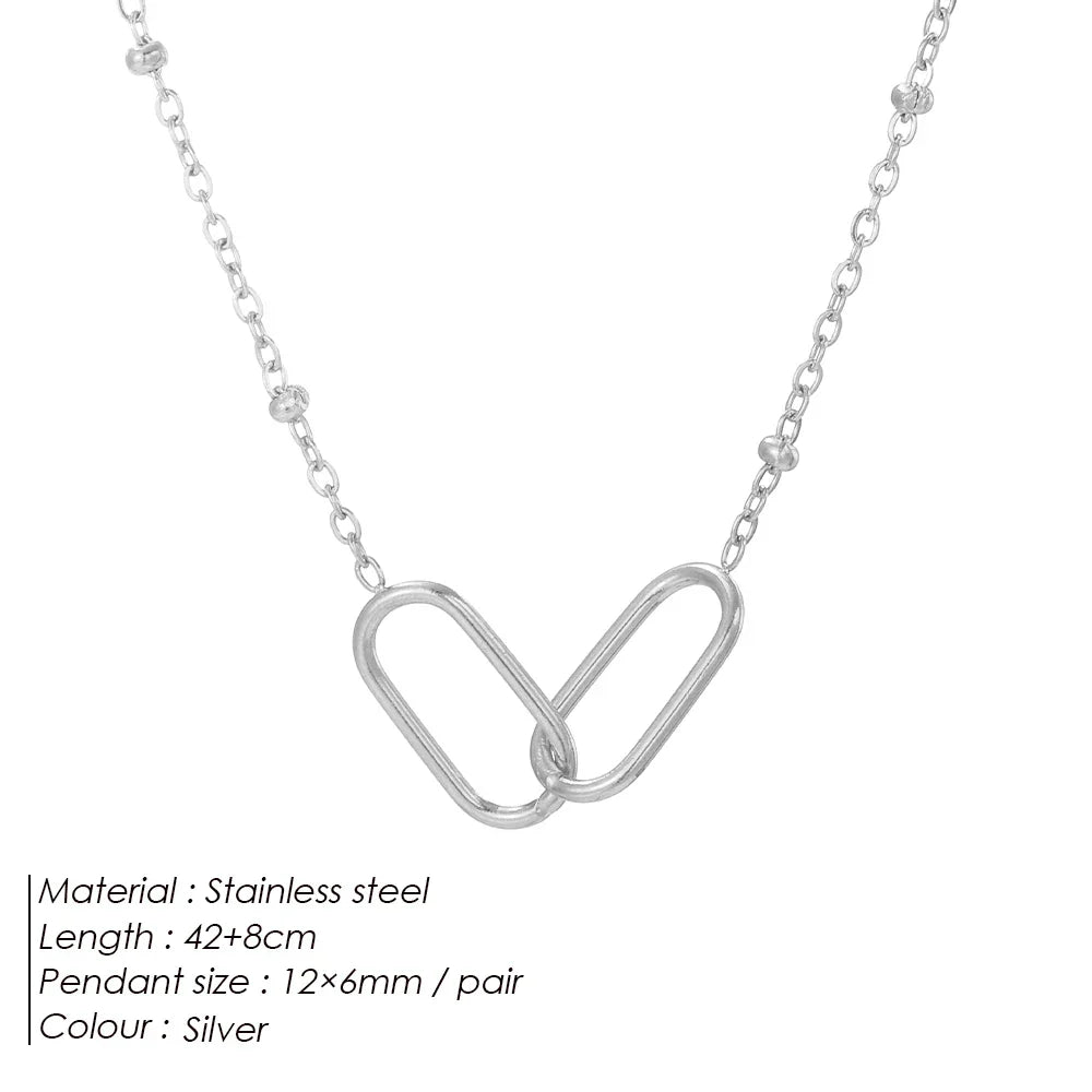 Fashion Stainless Steel Link Infinity Necklace Geometric Double Paperclip Pendant Women's Simple Jewelry Wholesale