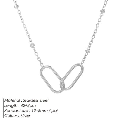 Fashion Stainless Steel Link Infinity Necklace Geometric Double Paperclip Pendant Women's Simple Jewelry Wholesale