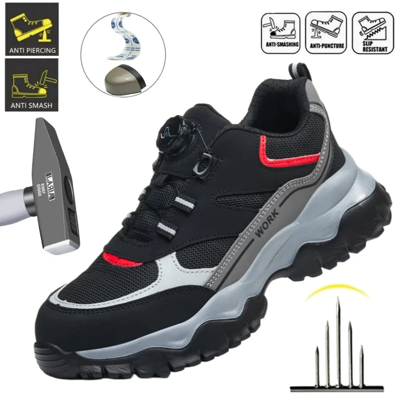 Light Breathable Sneaker Safety Shoes With Steel Toe Cap Anti-Piercing, Shock Absorbing Anti-Smash Design, Work Shoes for Men