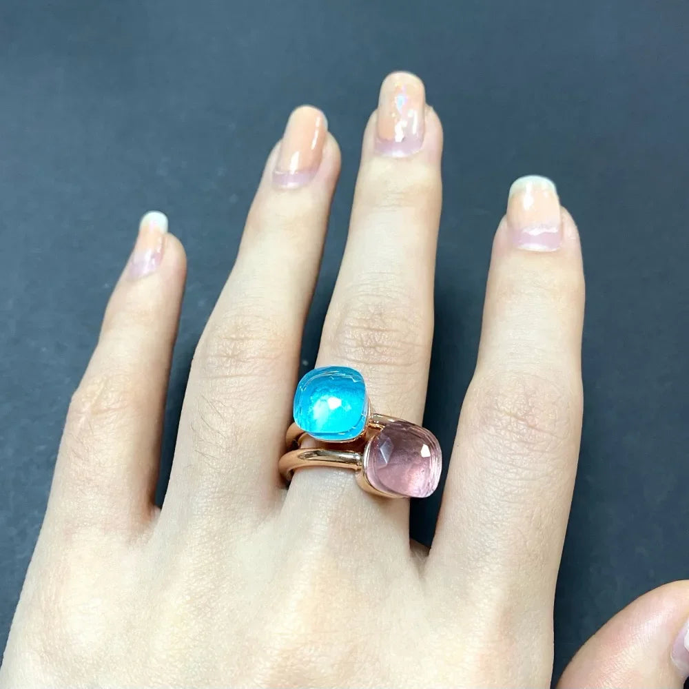 2Pcs/Set Fashion Stacked Candy Ring Women Mix Color Crystal Jewelry 30 Colors Trendy Gift for Valentine's Day