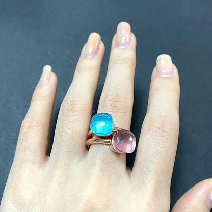 2Pcs/Set Fashion Stacked Candy Ring Women Mix Color Crystal Jewelry 30 Colors Trendy Gift for Valentine's Day