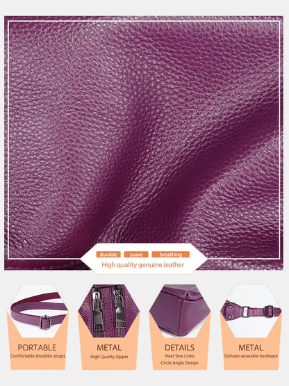Elegant Genuine Leather Women's Shoulder Bag Trendy Crossbody Messenger Bag for Ladies Dark Red Blue 100% Satchels Hobo