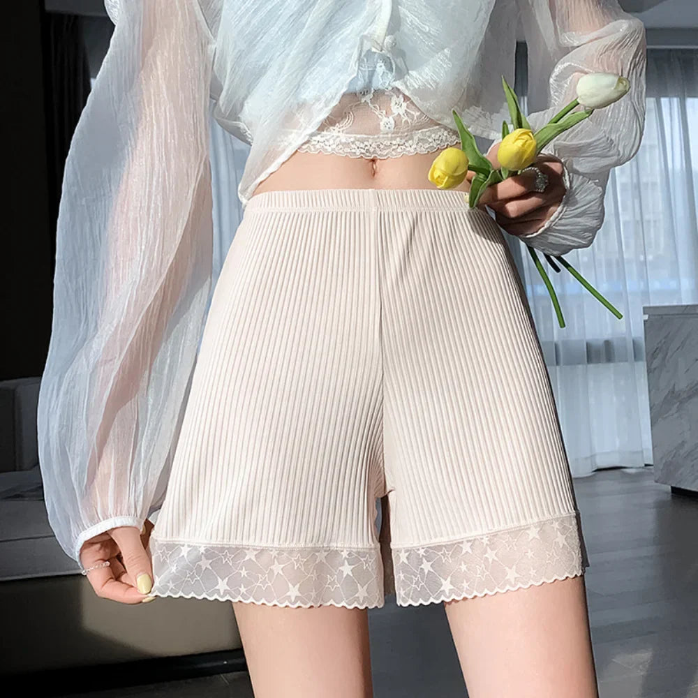 Slip-proof Lace Silk Safety Shorts New Thin Terylene Ice Silk Pants Breathable Home Pants Women