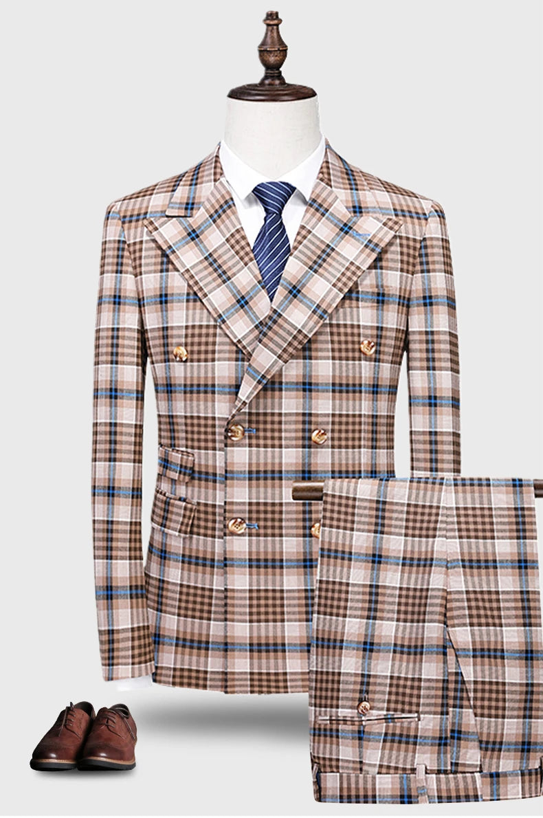 Blazers Calças Marca de Luxo Boutique Masculina Moda Xadrez Jaqueta Terno Casual de Negócios Calças Roupa de Festa para Noivo