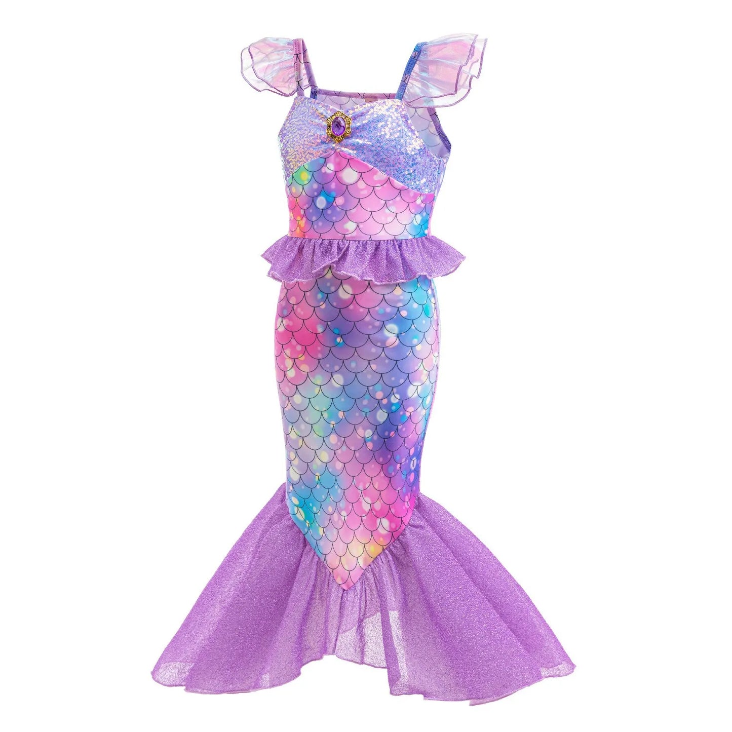 New Ariel Princess Little Mermaid Dress Girl Charm Cosplay Costume Kids Birthday Party Halloween Disguise Clothes