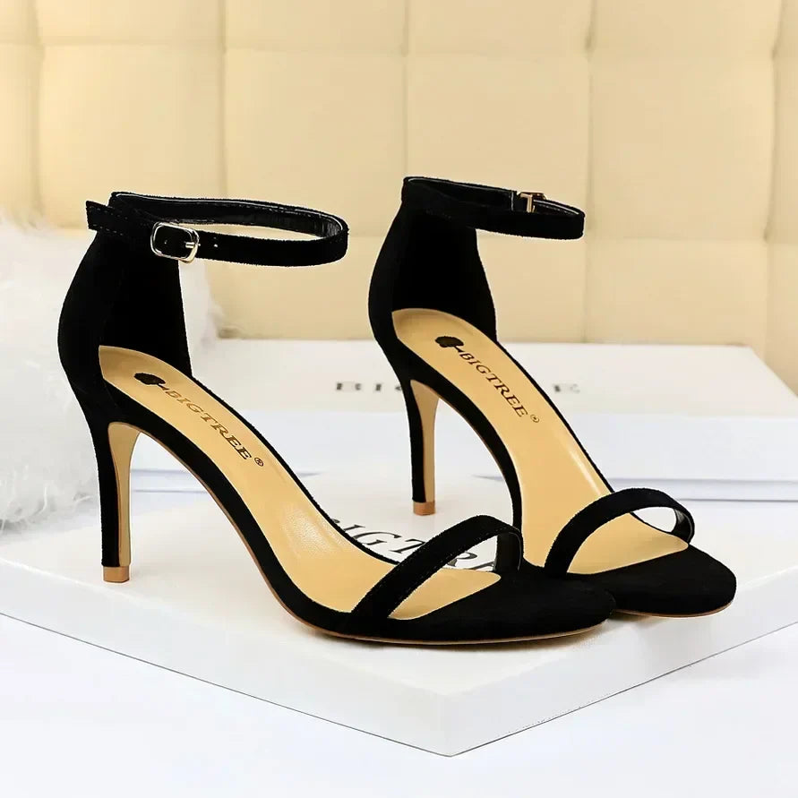Women Gladiator Stiletto Classic Ankle Strap Holiday Beach Sandals Lady Fashion Suede 8cm 11cm High Heels Sexy Red Brown Sandles