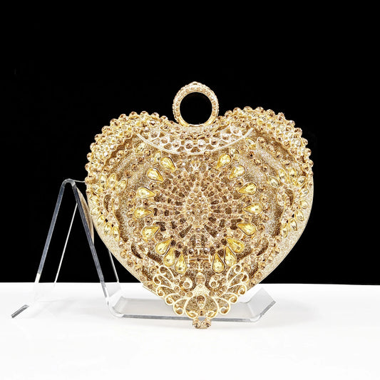 Italian Design Rhinestone-encrusted Sex Ladies Shoes And Special Bag High Heels And Heart Shape Gold Mini Bag