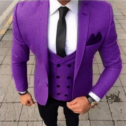 Men's Fashion Brown Slim Fit 3-Piece Suit Set with Blazer Vest Pants - Casual Wedding Prom Business Groom Tuxedo Clothing