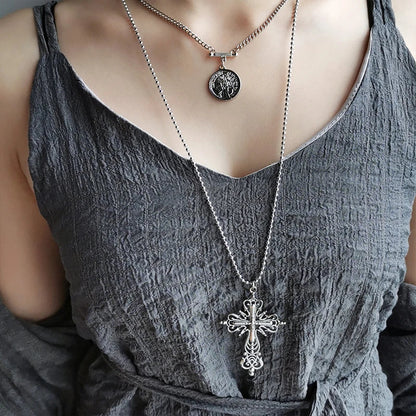 Gothic Big Zircon Cross Necklace Unisex Y2K Irregular Goth Large Cross Pendant Necklaces  for Men Women Couple Necklace Jewelry