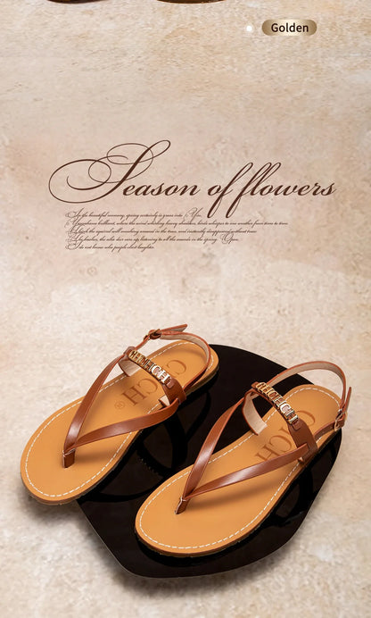 Women's Sandals New Simple Flat Bottom Non slip Thin Strip Shoes Beach Women's Shoes