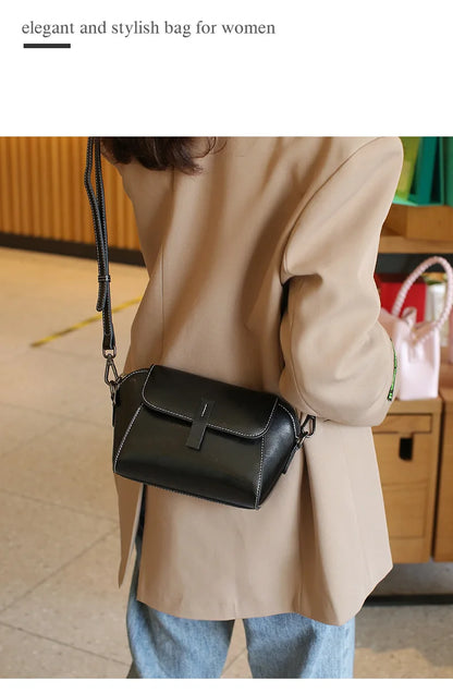Women's Small Phone Bag Fashionable Oil Wax Cowhide Leather Handbag Versatile and Simple Shoulder Bag High Quality Crossbody Bag