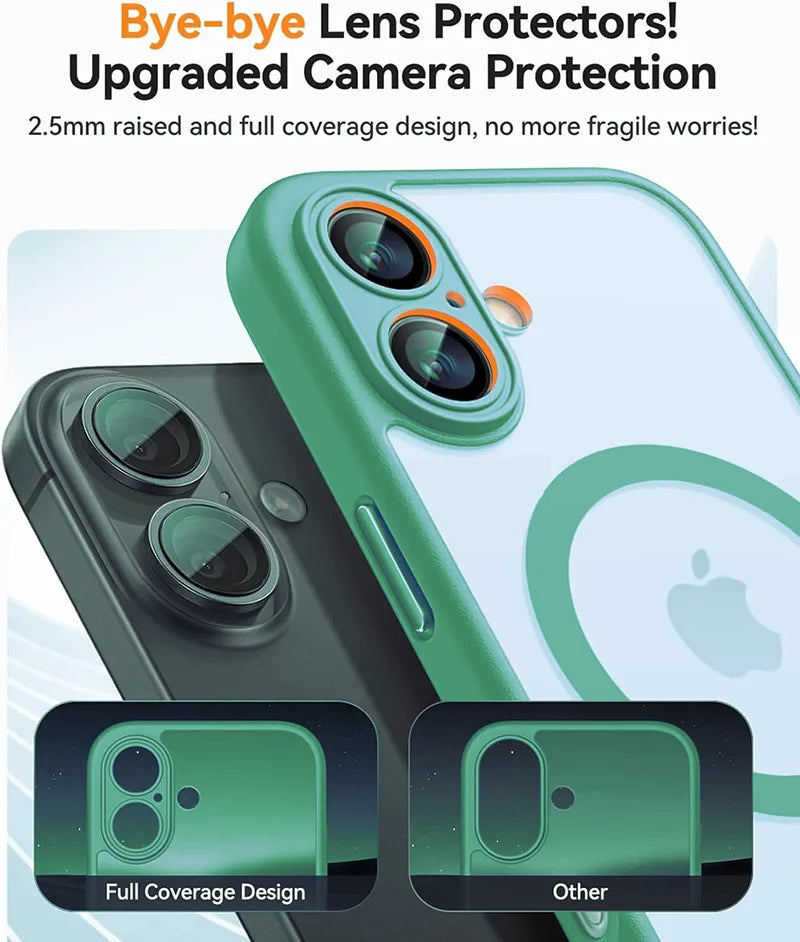 Magnetic Luxury Armor Shockproof Case For iPhone 17 Air 16 15 14 13 Pro Max For Wireless Charge Matte Translucent Cover