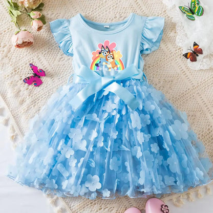 Girls Summer Dress Cartoon Bow Tutu Dress 3D Butterfly Cute Cotton Party Casual Dress for Baby 2-6 Years