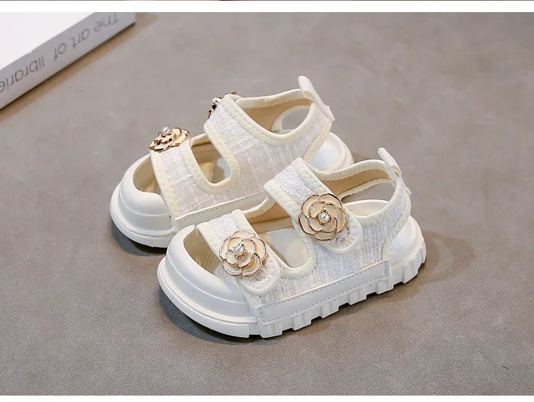 Rose Sweet Style Sandals Summer Solid Color Girls Baby Sandals Open Toe Small PU Slipper Shoes Size 21-35