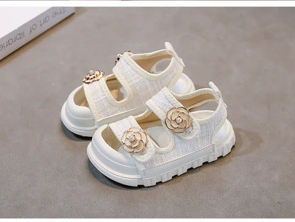 Rose Sweet Style Sandals Summer Solid Color Girls Baby Sandals Open Toe Small PU Slipper Shoes Size 21-35