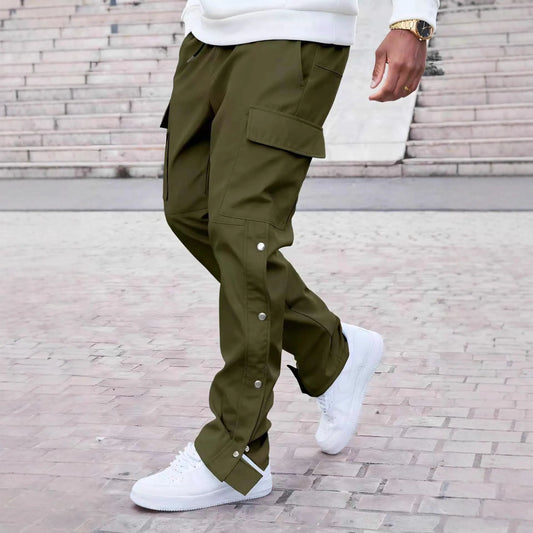 Younger generation school-style casual straight-legged drawstring men's trendy casual button-down long pants