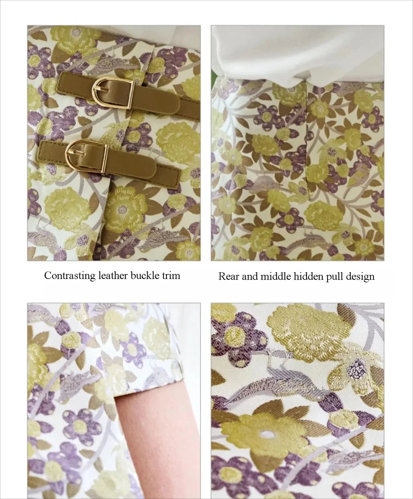 Women's Floral Mini Skirts 2026 Summer A-line Jacquard Irregular Chic Leather Buckle Short Skirt O21QB55108