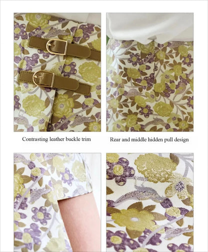 Women's Floral Mini Skirts 2026 Summer A-line Jacquard Irregular Chic Leather Buckle Short Skirt O21QB55108