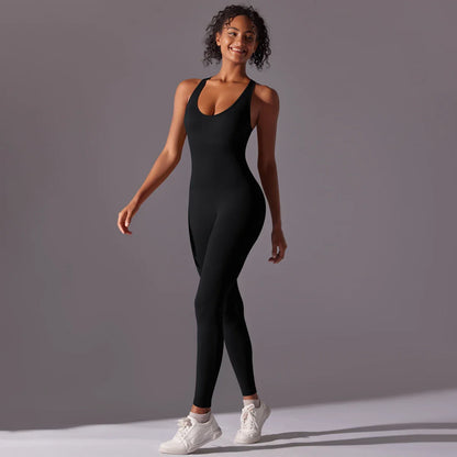 Backless Yoga Bodysuit Women Sports Jumpsuit Fitness Sportswear Workout Set Solid Color Seamless Butt Lifting Yoga Bodysuit