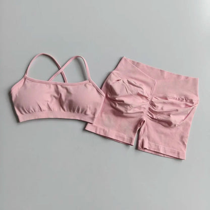 Seamless Yoga Shorts Set Yoga Women's Fitness Tight Bra Top Vest Gym Set Elastic Hip Lifting Gym Shorts Sports 2pcs Workout Suit
