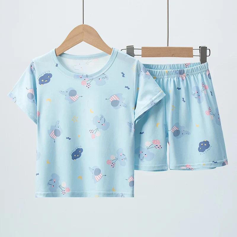 2-piece Summer Children's Comfortable And Versatile Cute Short sleeved Shorts Set For Boys And Girls Casual Home And Outdoor Set