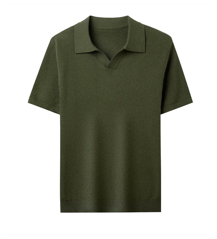 Men's Stretch 100% Cotton Polo Shirt - Pineapple Knit Seagull Collar, Breathable Short Sleeve Tee with Flexible M-4XL 6 Colors