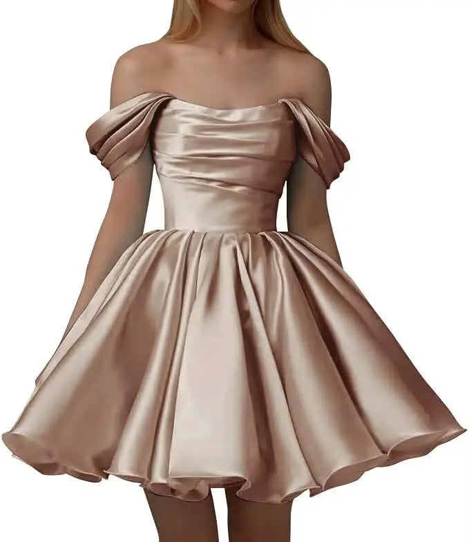 Off the Shoulder Satin Homecoming Dresses for Teens Short A Line Cowl Neck Prom Cocktail Party Gowns HOCO Girls School Dress