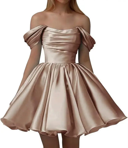 Off the Shoulder Satin Homecoming Dresses for Teens Short A Line Cowl Neck Prom Cocktail Party Gowns HOCO Girls School Dress